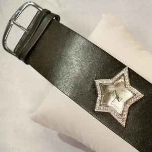 New Vintage Suzanne Somers Crystals, Black Leather Band Star Watch